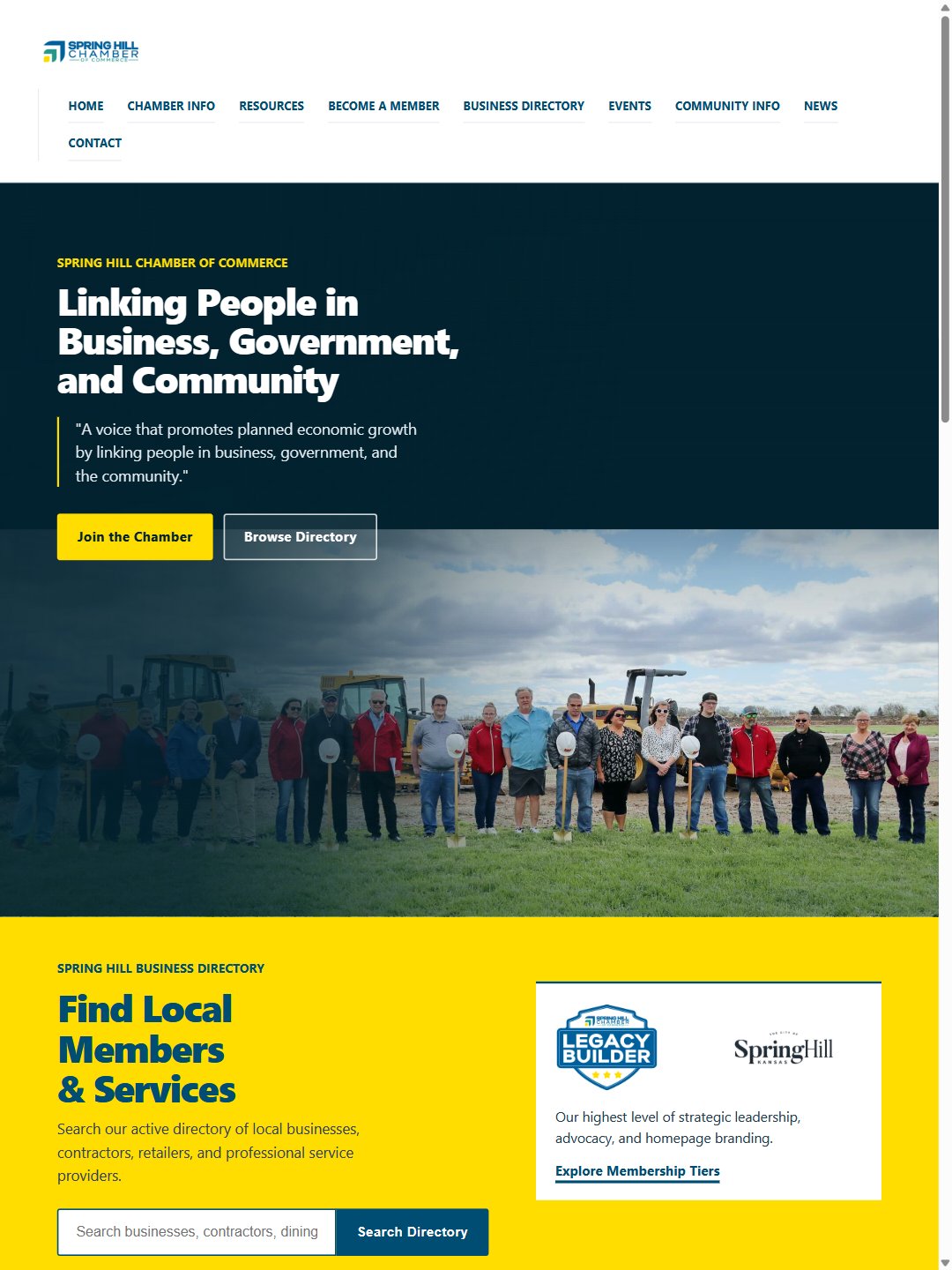 Spring Hill Chamber of Commerce website with its membership and business directory links.